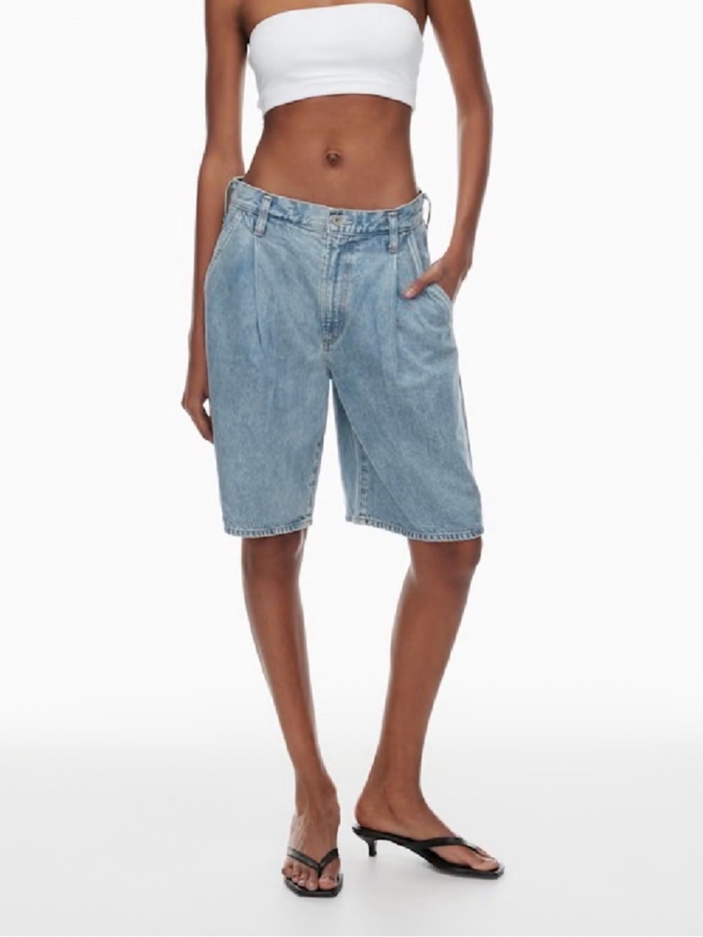Agolde Light Blue Pleated Denim Ellis Trouser Shorts 27